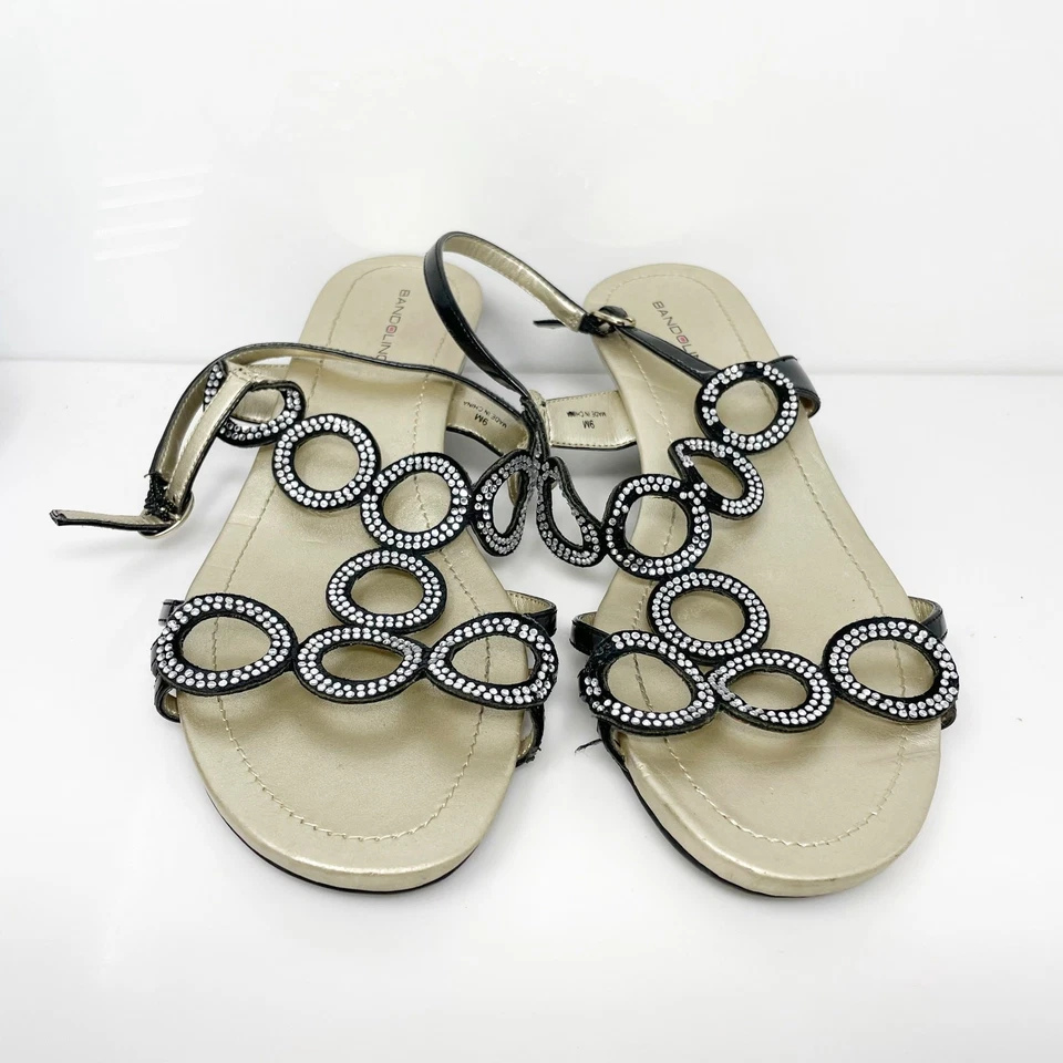 Bandolino Womens Black Leather Rhinestones Wedge Heel Slingback Sandals Size 9 M - Image 3 of 4