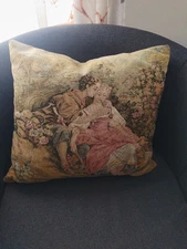 Vintage Tapestry Pillow French Country Lovers Romantic Couple 18"X 18"