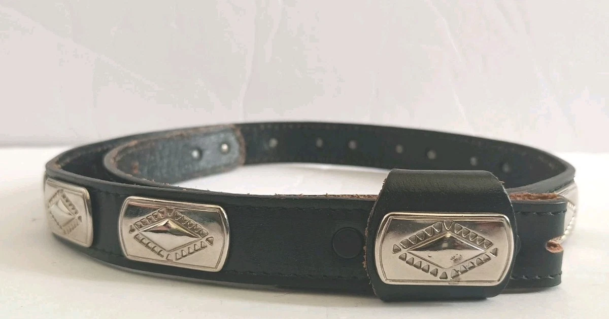 Vintage Avignon Western Concho Belt Black Silver Boho Size Large Spain Statement Avignon Brown Western Concho Belt Silver Buckle Plus Size 4X  main image 3