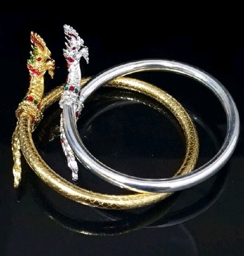 Naga Rare Talisman Bracelet Nakee Gemstone Bangle Silver Amulet Thai Dragon - Picture 3 of 4