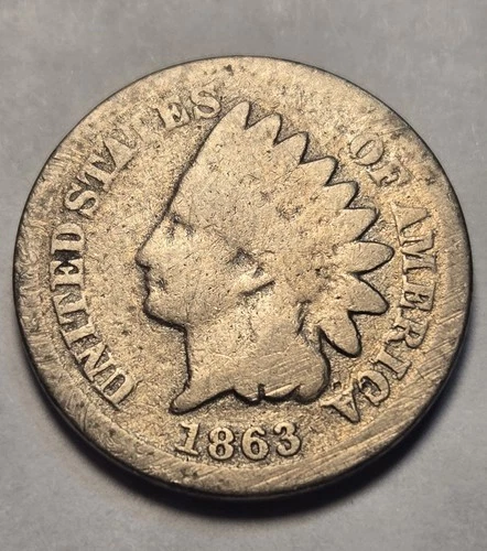 1863 Indian Head Cent 1c Penny, Good G Details, Rev Scratches - Exact Coin Shown