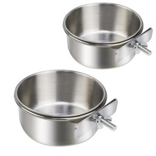 2 Pack Stainless Steel Bird Bowls for Cage Parrot Food Water Bowl Silver