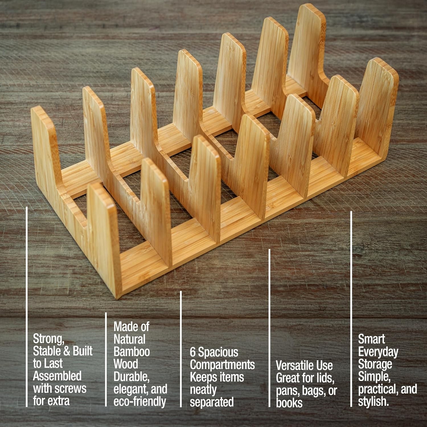 Bamboo Pot & Pan Organizer for Cabinet | Durable Kitchen Lid Storage Rack