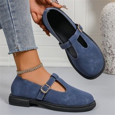 Women's Vintage Low Block Heel Mary Jane Shoes Round Toe Slip On Casual Shoes