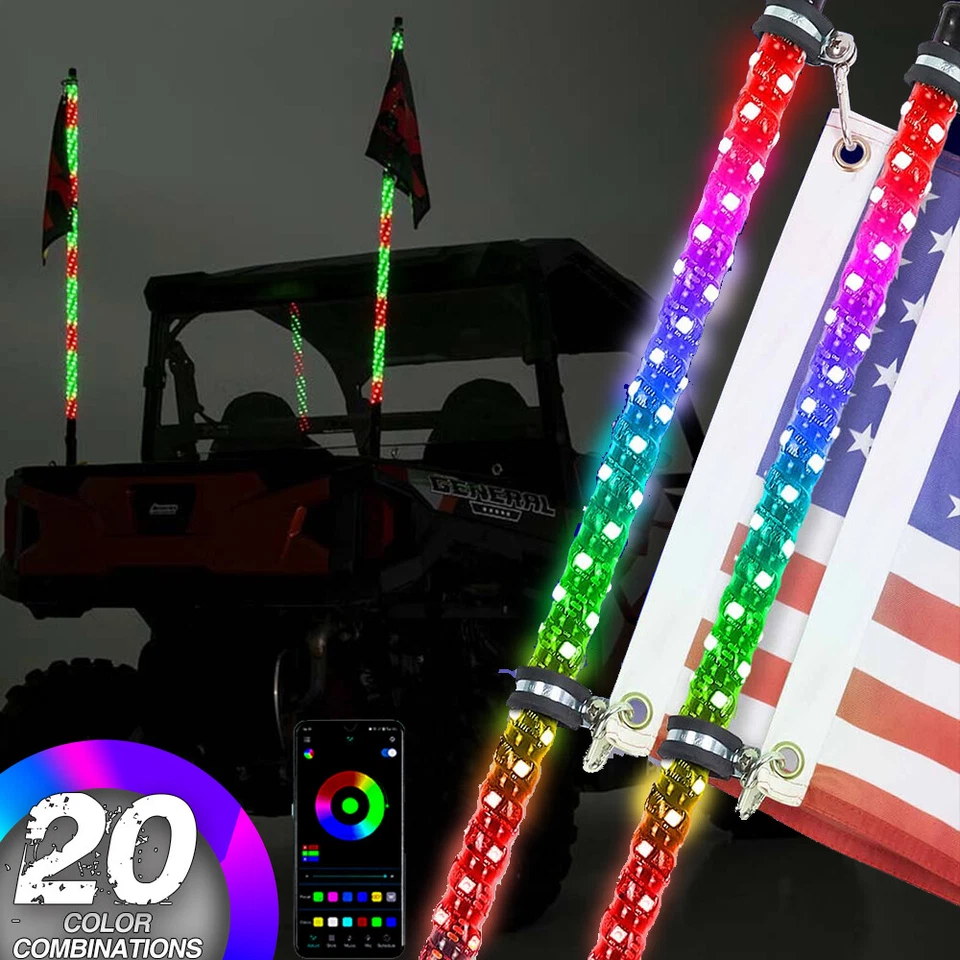 2x 4FT LED Espiral Persecución RGB Látigo Luz Antena Para CF-Moto UFORCE 500 500 1000 Foto 2 de 4