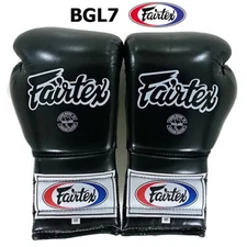 FAIRTEX MUAY THAI KICK BOXING GLOVES BGL7 BLACK COLOR PRO TRAINING MAXICAN STYLE