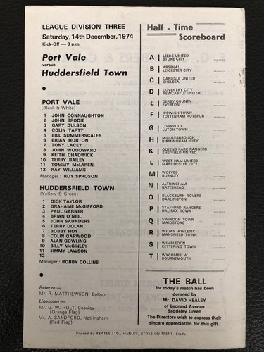 14.12.1974. Port Vale v Huddersfield Town, (Division 3). - Picture 2 of 2