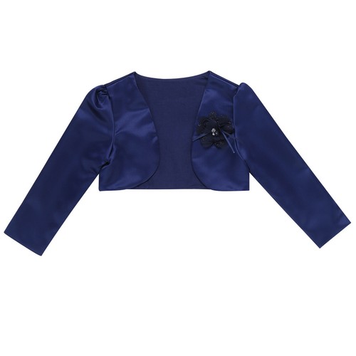 Kids Girls Long Sleeves Flower Satin Bolero Shrug Cardigan Jacket Dress Cover Up - Picture 60 of 90