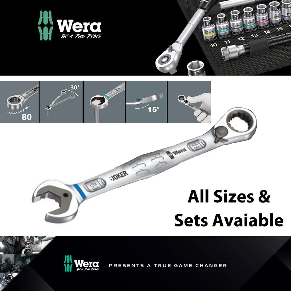 WERA Joker Swtich Lever Metric/Imperial Combination Ratchet Spanner All Sizes
