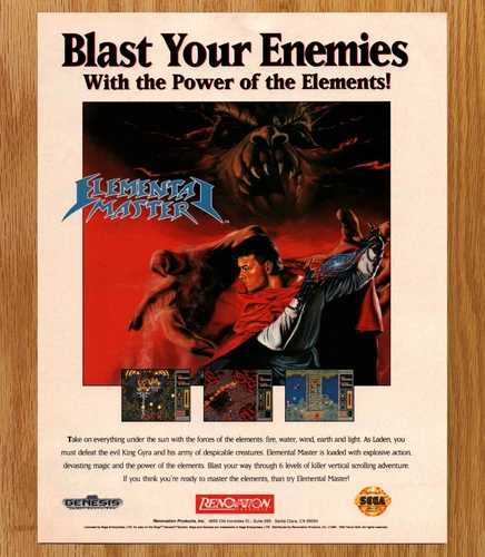 Elemental Master Vertical Scroll Shooter - Video Game Print Ads Poster Art 1993
