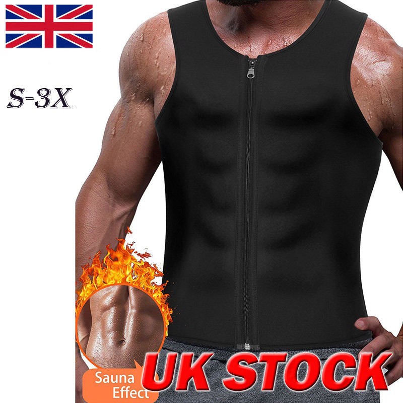 Men Slimming Neoprene Vest Sweat Body Shaper Waist Trainer Zipper Gym  Shapewear