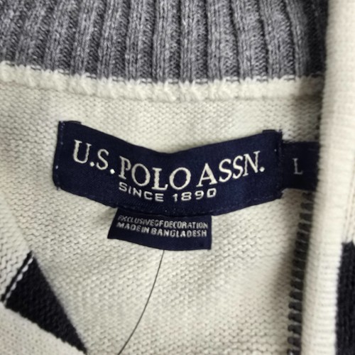 Us Polo Assn Men's Large Ivory Black 1/4 Quarter Zip Cotton Sweater Pullover - Picture 7 of 19