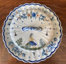 Antique French Faience HB Quimper Covered Butter/Keeper/Cheese Dish 19th C
