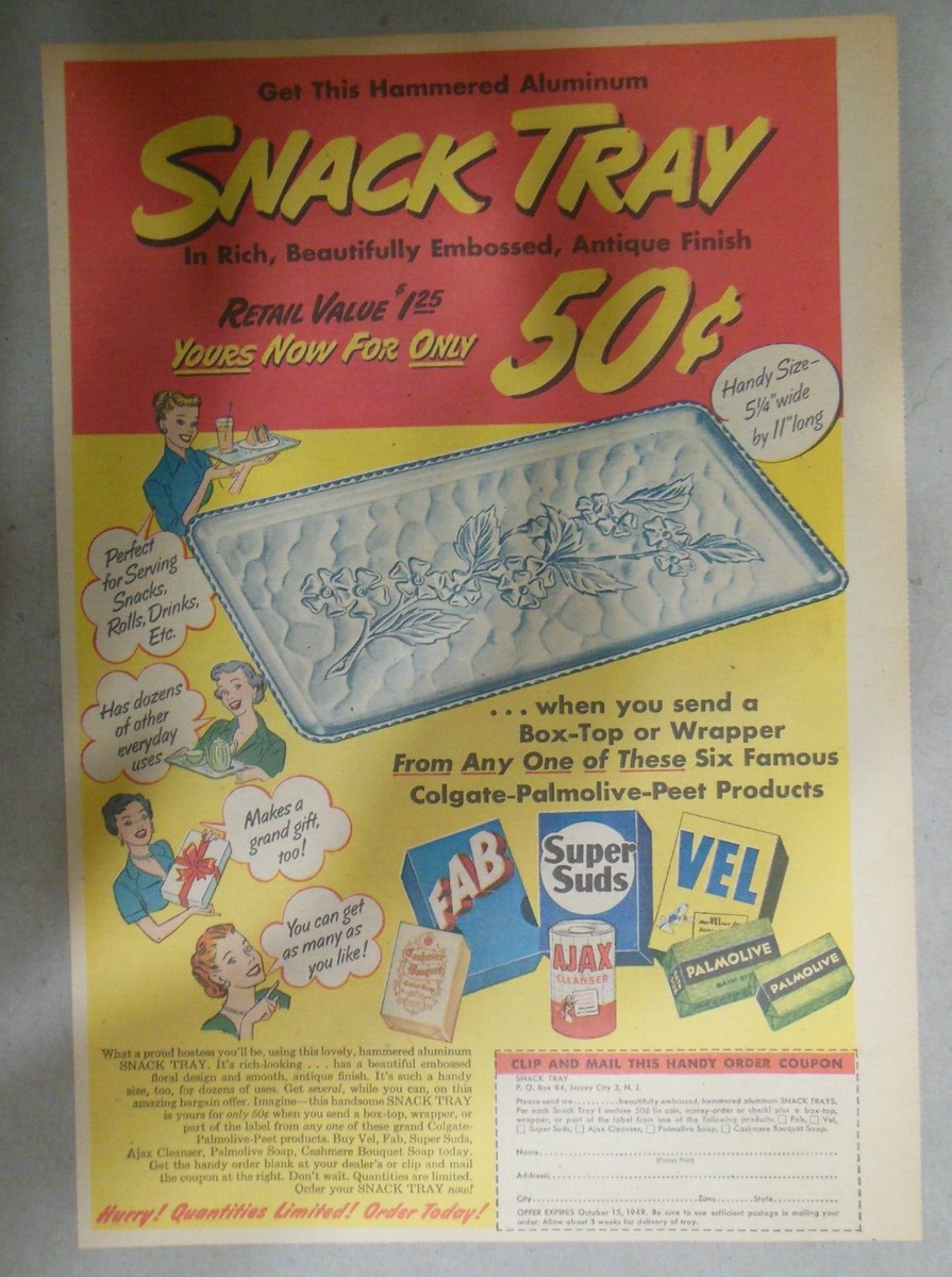 Colgate Palmolive Ad: Hammered Aluminum Snack Tray ! 1941 Size: 11