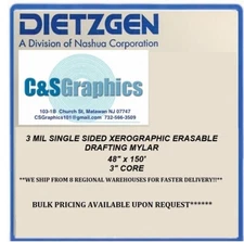 3 mil Mylar Drafting Film 48" x 150' Roll  SINGLE Matte Xerographic Erasable