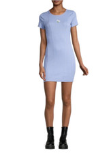 CUT & PASTE Jrs Womens Large Light Blue Daisy Embroidery Short Bodycon Dress NWT