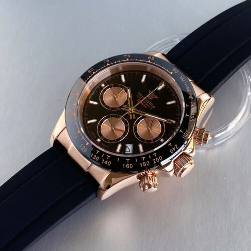 Tandorio Rose Gold 39mm Chronograph Sapphire Crystal Men Watch VK63 Quartz Steel - Picture 20 of 36