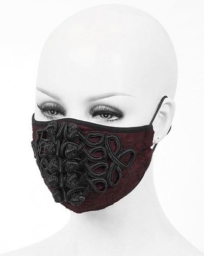 Devil Fashion Gothic Face Mask Mouthguard Red Black Knotted Frogging VTG Vampire - Picture 2 of 6