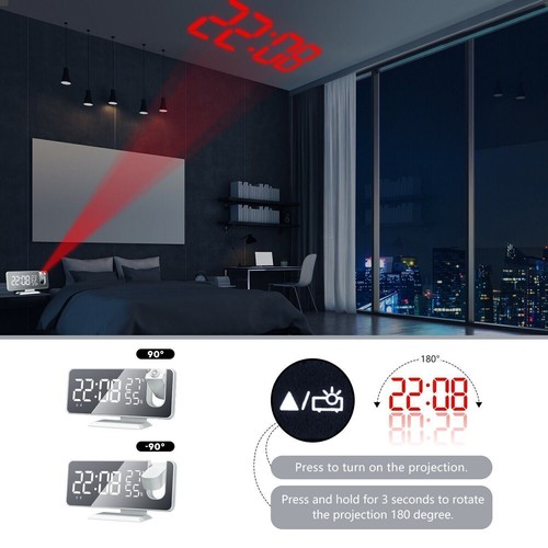 7.5" Digital LED Projector Temperature Time Alarm Clock Projection Monitor USB - Picture 7 of 9