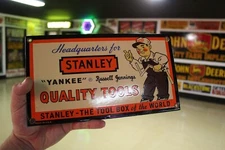 RARE STANLEY QUALITY TOOLS  DEALER PORCELAIN METAL SIGN HARDWARE STORE GAS OIL