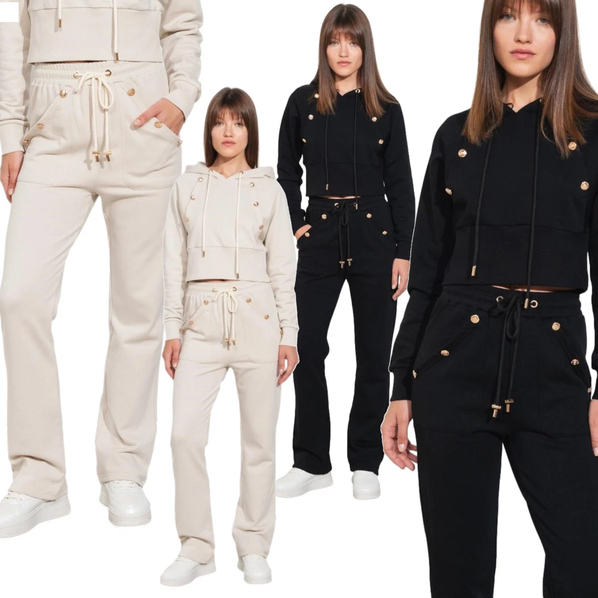 Tuta Da Donna Due Pezzi, Felpa Con Cappuccio E Pantaloni Jogger, Rosa/grigio, Cotone E Poliestere, True Face