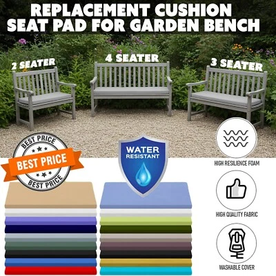KISAA LIVING Outdoor Waterproof Bench Pad Garden Seat 2 3 4 Seater Cushion Patio Furniture