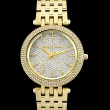New Michael Kors MK3438 Ladies Darci Gold Tone Stainless Steel Glitz Dial Watch