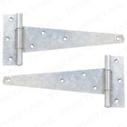 2x LARGE 250mm GALVANISED SILVER TEE HINGES Strong T Strap Gate Door Garden Pair