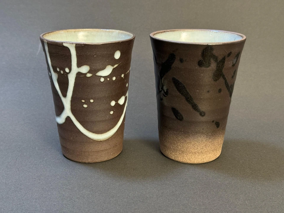 Par de vasos de cerveza Mashiko yaki ware H12 cm D9 cm cerámica japonesa hecha a mano Foto 3 de 4