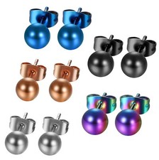 5Pairs Polished Stainless Steel Round Ball Ear Stud Earrings 3-8mm for Men Women