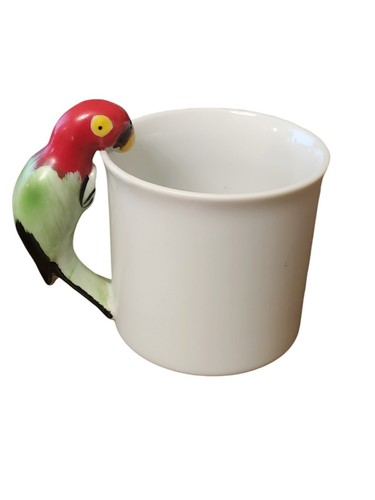 Hand Painted Vintage Bird Mug 4" Ceramic Parrot Handle Colorful Coffee Cup - Picture 3 of 5