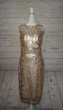 TADASHI SHOJI Women's Size Medium Gold Sequin Sheath Cocktail Dress