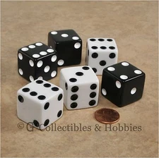 NEW Set of 6 Jumbo 25mm Black & White Dice RPG D&D Board Game 1 inch Large D6