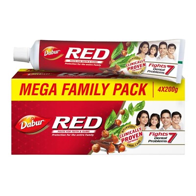Dabur Red Toothpaste - 800g (200g x 4) Provides Germ Protection, Cavity Protect