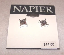 Women's Napier Silvertone with Rhinestone Post Pierced Earrings - New