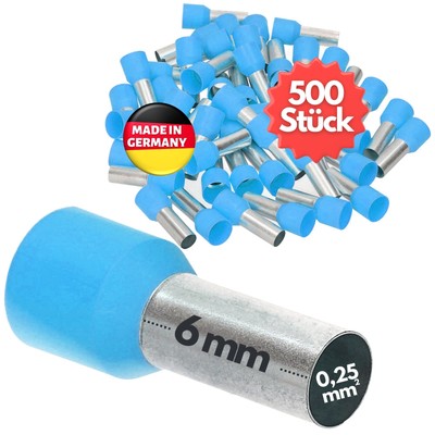 500pcs Kalitec AE02506HBL wire end sleeves insulated 0.25mm2 6mm end sleeve copper