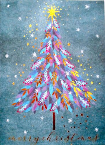 Carte de vœux graphique violet or arbre joyeux Noël vacances - Photo 1 sur 3