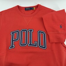 Ralph Lauren Polo 67 Spellout Logo Red Orange Pullover Sweatshirt Pony Mens M