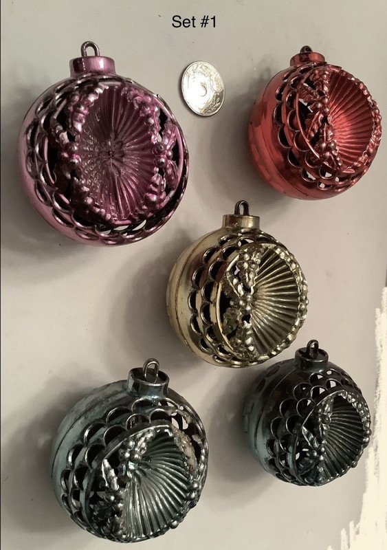 Vtg BRADFORD Variety Colors (10) Filigree Double Indent Christmas Ornaments