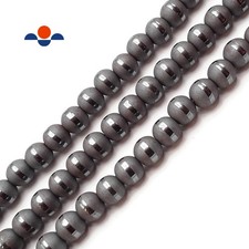 Natural Hematite Stripe Shiny Design Matte Round Beads 8mm 15.5" Strand