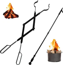 Heavy Duty 26'' Fireplace Fire Pit Campfire Tongs and 32'' Fire Pit Poker, Firep