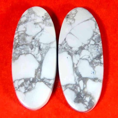 37.25Cts.100%Natural Howlite Oval Shape Cab Loose Gemstone Matching Earring Pair