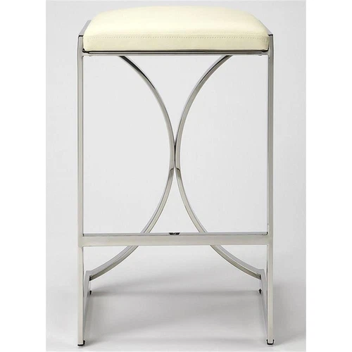 Butler Specialty 24" Faux Leather Counter Stool In Ivory And Silver - Picture 2 of 4