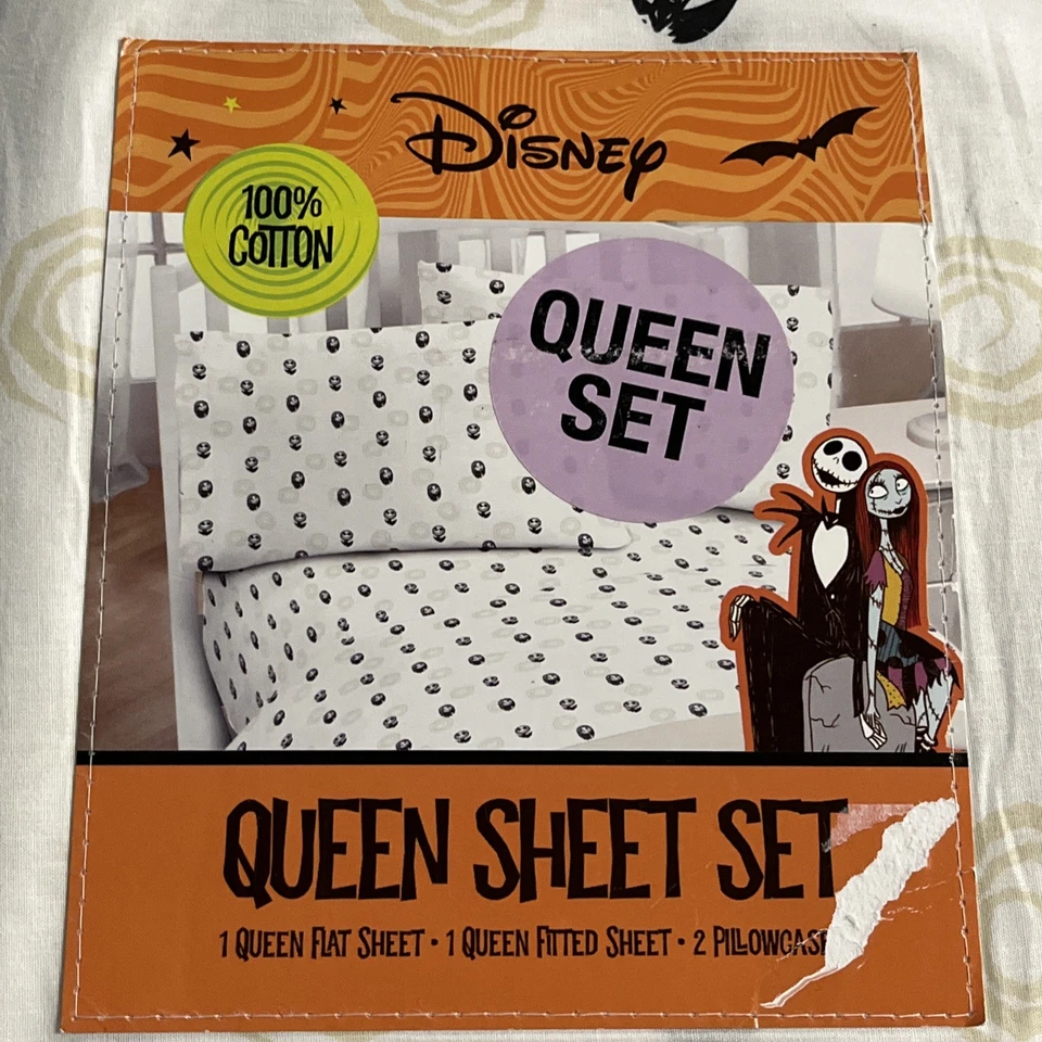 Disney Nightmare Before Christmas Queen Sheet Set Jack Skellington & Sally - Image 3 of 4