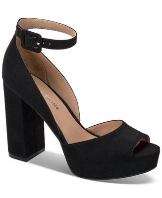 Sun Stone Reema Block-heel Platform San Black Micro Suede Size 9.5 New