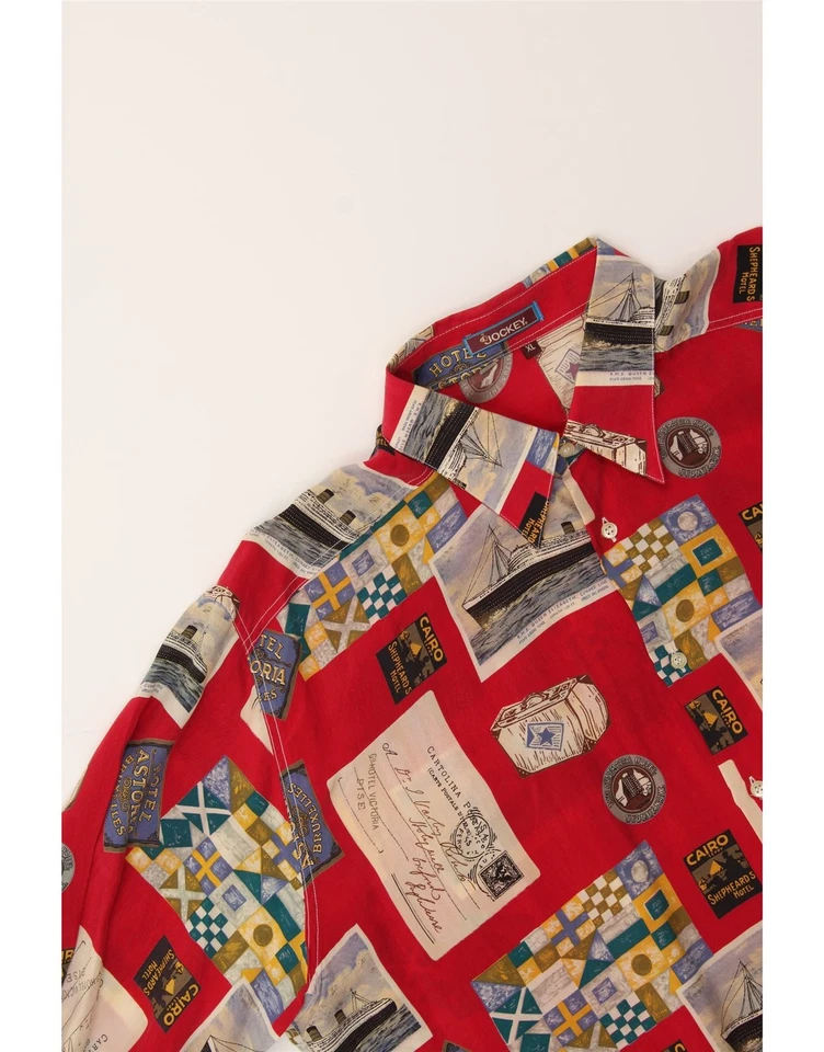 JOCKEY Mens Abstract Pattern Short Sleeve Shirt XL Red Cupro BY19 - Image 3 of 3