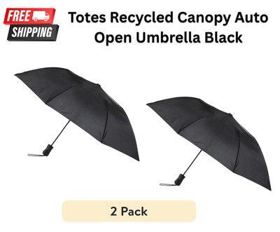 ( 2 PACK ) Totes - Black - Auto Open Umbrella With NeverWet - Recycled Fabric