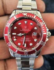 Orologio da polso uomo classico quarzo analogico quadrante rosso bracciale acciaio inox 