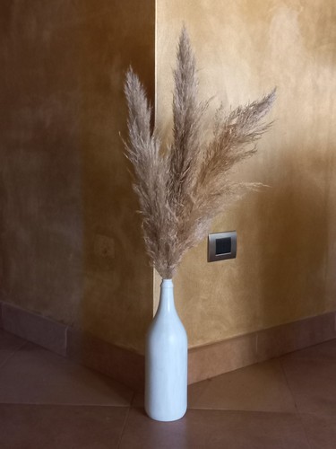 Vaso In Vetro Dipinto A Mano con 03 Fiori di Pampas Decorazione Arredo Casa - Foto 1 di 1