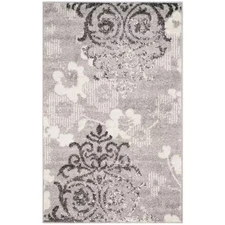 Adirondack Silver/Ivory Doormat 3 Ft. X 4 Ft. Floral Area Rug